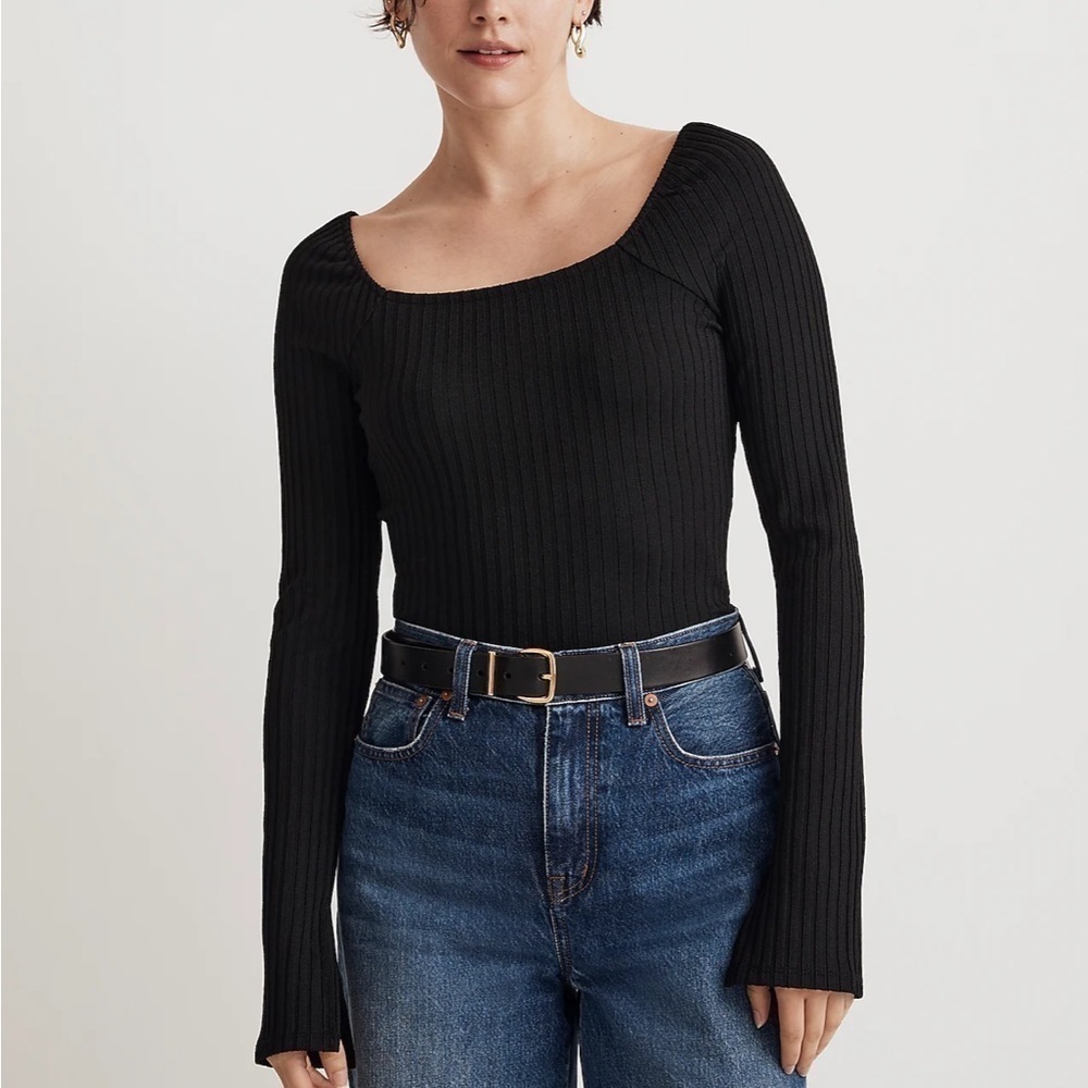Madewell Ribbed Square-Neck Long-Sleeve Tee black